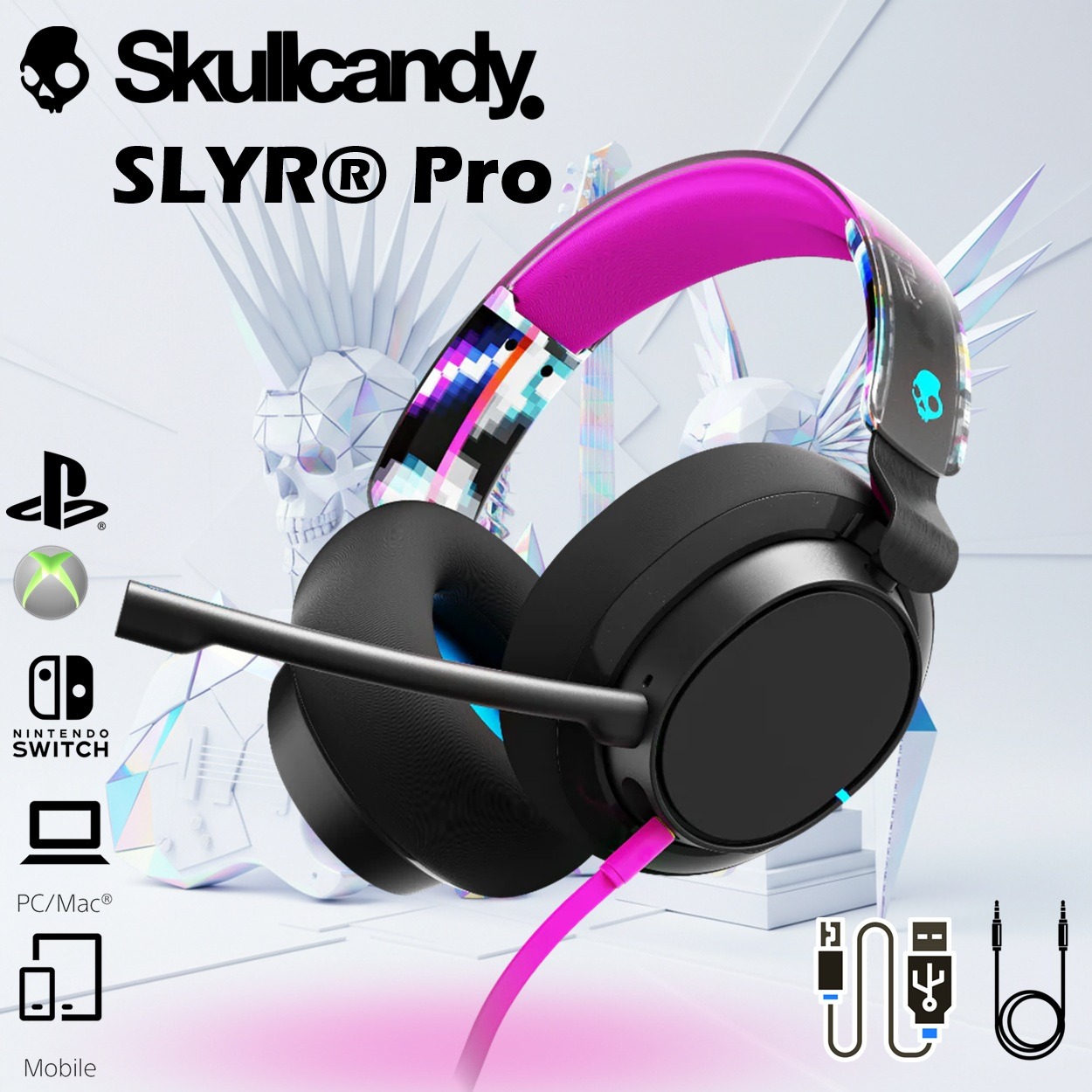 Skullcandy SLYR Pro Wired Gaming Headset With 50mm Drivers, Enhanced Sound Perception, AI Clear Voice Mic, Multi-Platform USB-C/3.5mm Support, 20h Battery, Lightweight Comfort | Black DigiHype ~ S6SPY-Q766