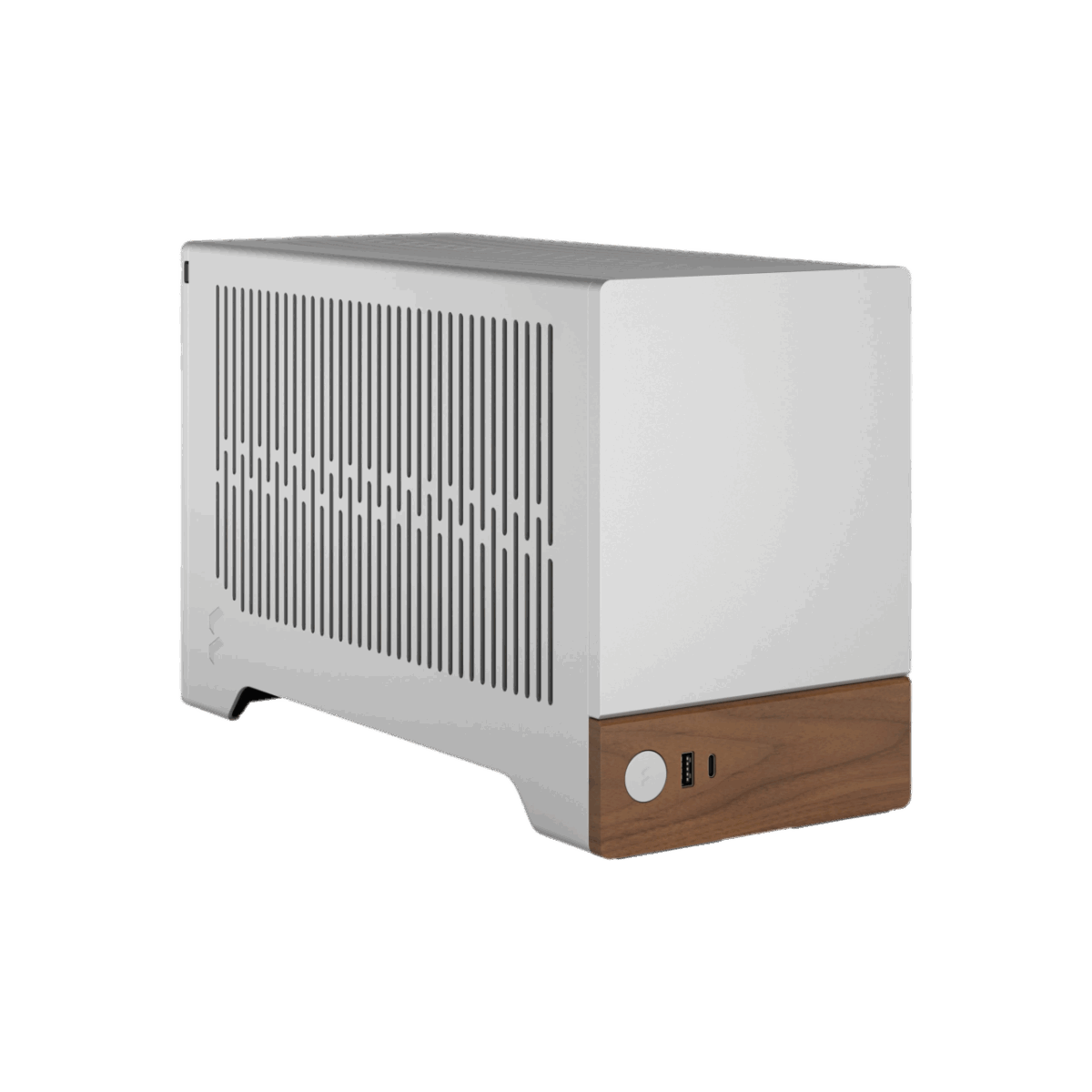 Fractal Terra Silver Mini-ITX PC Case With Walnut Front, 8mm CNC Aluminum, PCIe 4.0 Riser, Adjustable 30mm Spine, 322mm GPU Clearance, SFX PSU Support, 2× SSD Mounts ~ FD-C-TER1N-02