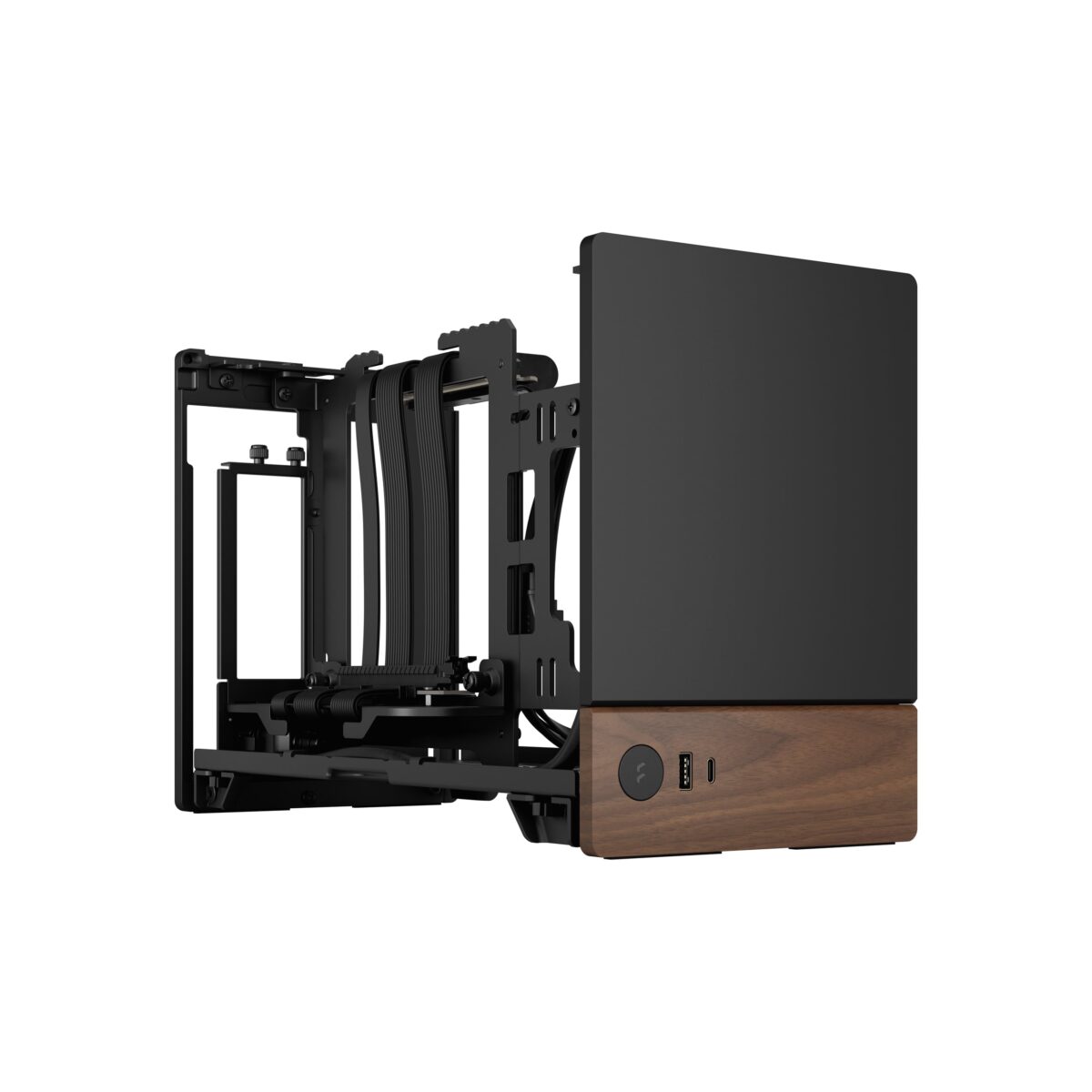 FD-C-TER1N-01 FRACTAL DESIGN TERRA GRAPHITE MINI ITX USB 3.2 CASE Fractal Terra Graphite Mini-ITX Case With Solid Walnut Front, 8mm Aluminum Panel, PCIe 4.0 Riser, Adjustable Spine, 322mm GPU Support, SFX PSU, Dual SSD Mounts ~ FD-C-TER1N-01