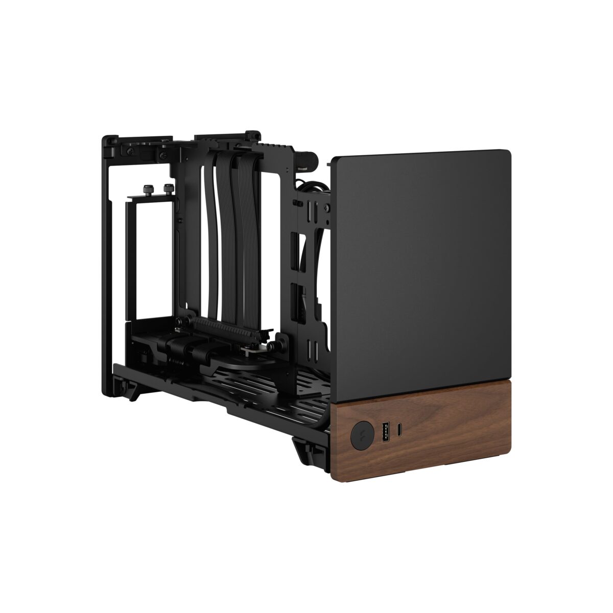 FD-C-TER1N-01 FRACTAL DESIGN TERRA GRAPHITE MINI ITX USB 3.2 CASE Fractal Terra Graphite Mini-ITX Case With Solid Walnut Front, 8mm Aluminum Panel, PCIe 4.0 Riser, Adjustable Spine, 322mm GPU Support, SFX PSU, Dual SSD Mounts ~ FD-C-TER1N-01