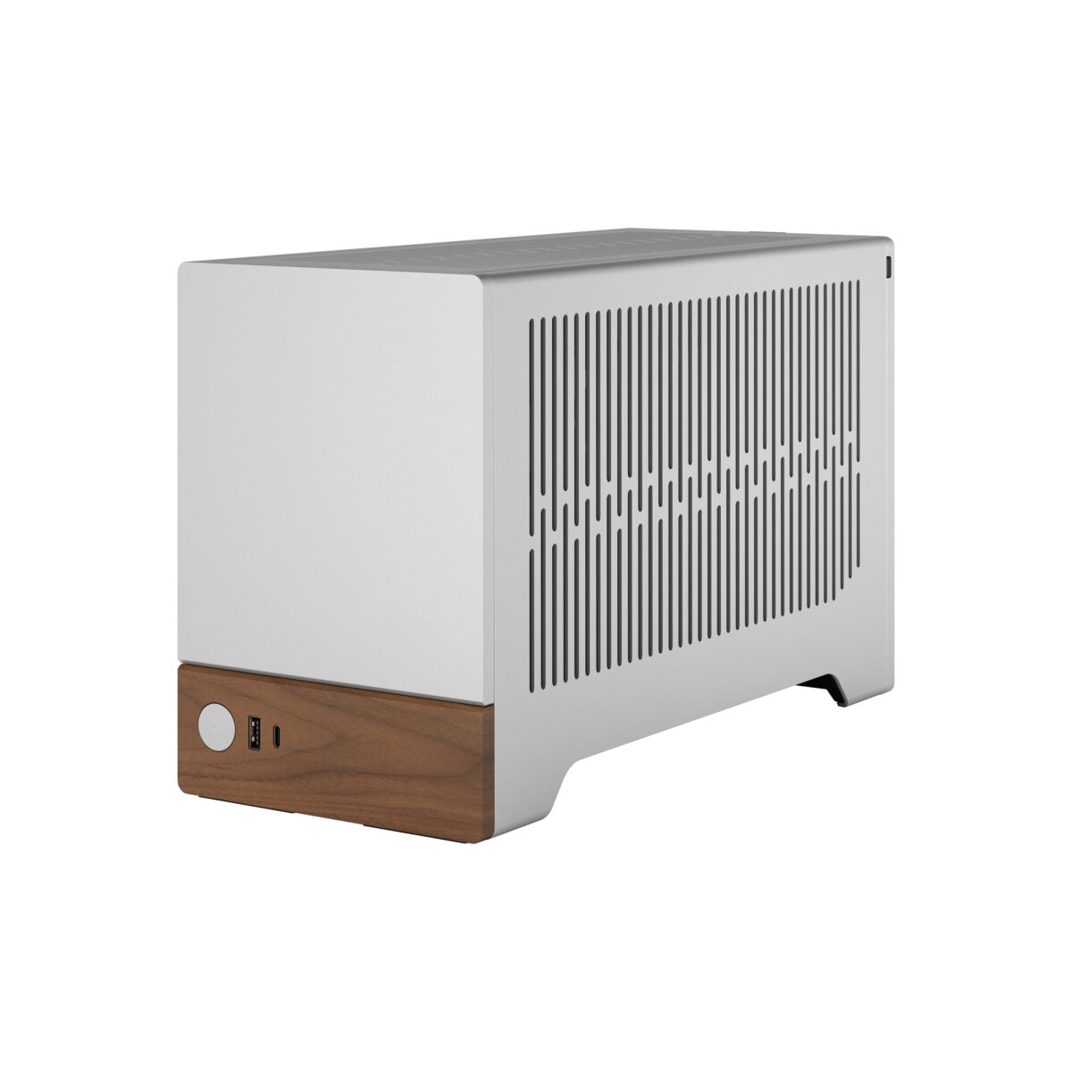 Fractal Terra Silver Mini-ITX PC Case With Walnut Front, 8mm CNC Aluminum, PCIe 4.0 Riser, Adjustable 30mm Spine, 322mm GPU Clearance, SFX PSU Support, 2× SSD Mounts ~ FD-C-TER1N-02