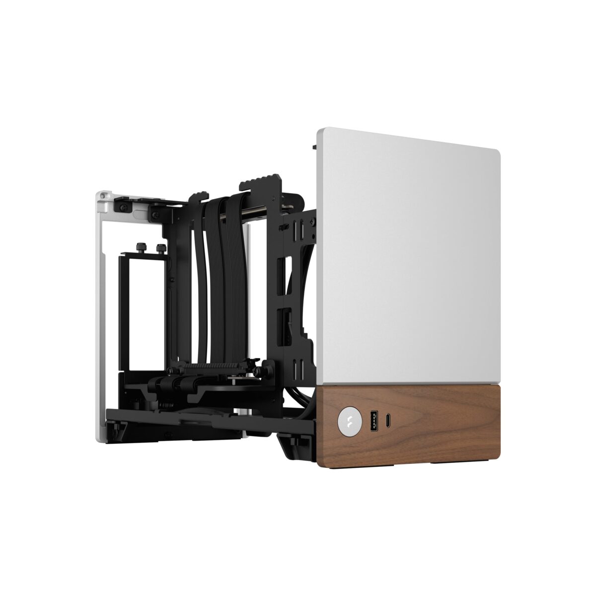 Fractal Terra Silver Mini-ITX PC Case With Walnut Front, 8mm CNC Aluminum, PCIe 4.0 Riser, Adjustable 30mm Spine, 322mm GPU Clearance, SFX PSU Support, 2× SSD Mounts ~ FD-C-TER1N-02