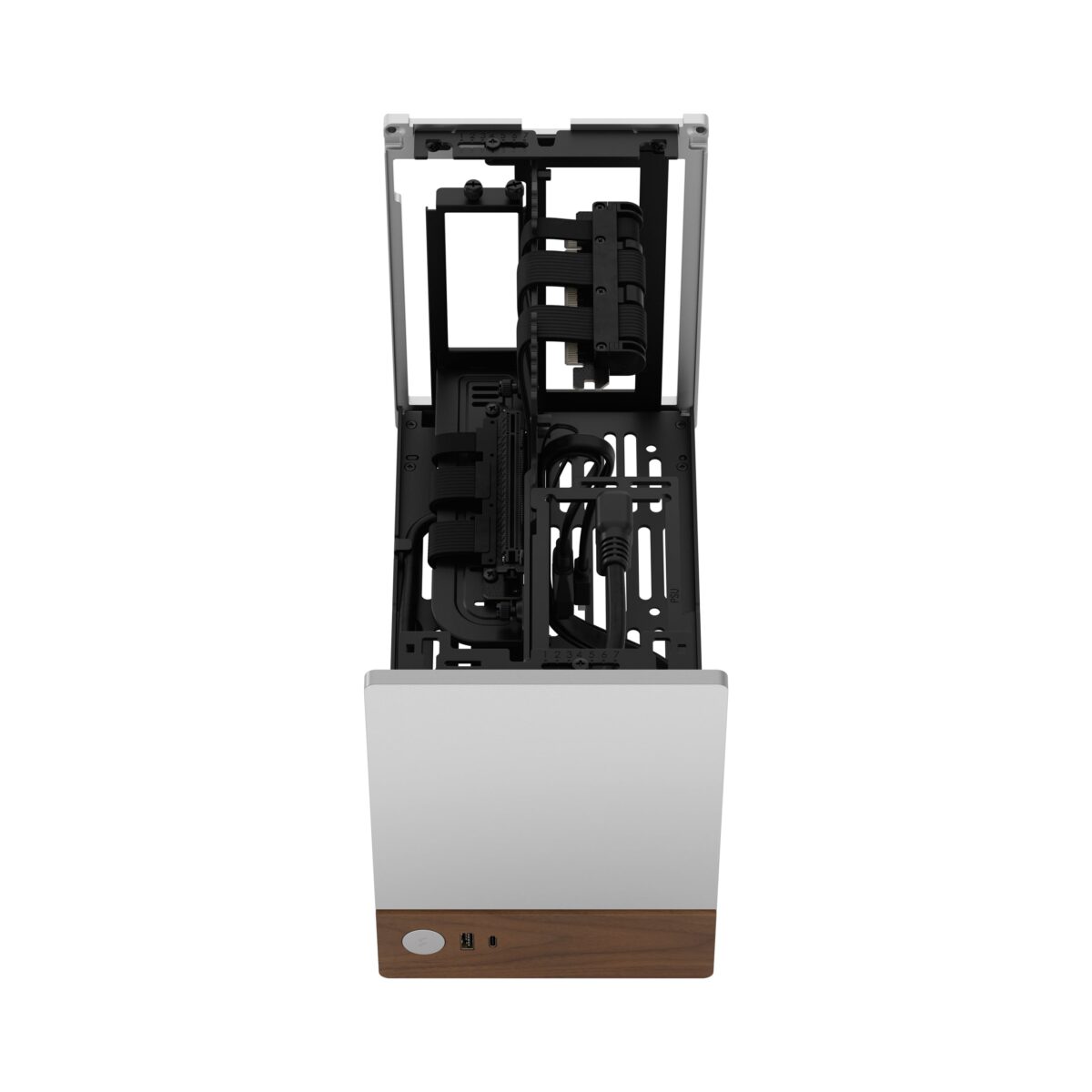 Fractal Terra Silver Mini-ITX PC Case With Walnut Front, 8mm CNC Aluminum, PCIe 4.0 Riser, Adjustable 30mm Spine, 322mm GPU Clearance, SFX PSU Support, 2× SSD Mounts ~ FD-C-TER1N-02