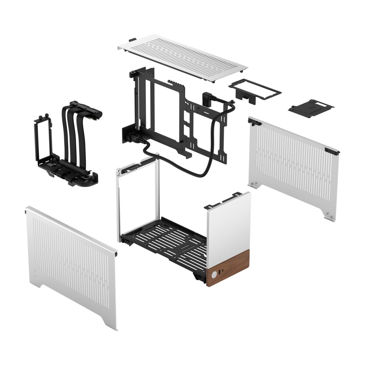 Fractal Terra Silver Mini-ITX PC Case With Walnut Front, 8mm CNC Aluminum, PCIe 4.0 Riser, Adjustable 30mm Spine, 322mm GPU Clearance, SFX PSU Support, 2× SSD Mounts ~ FD-C-TER1N-02