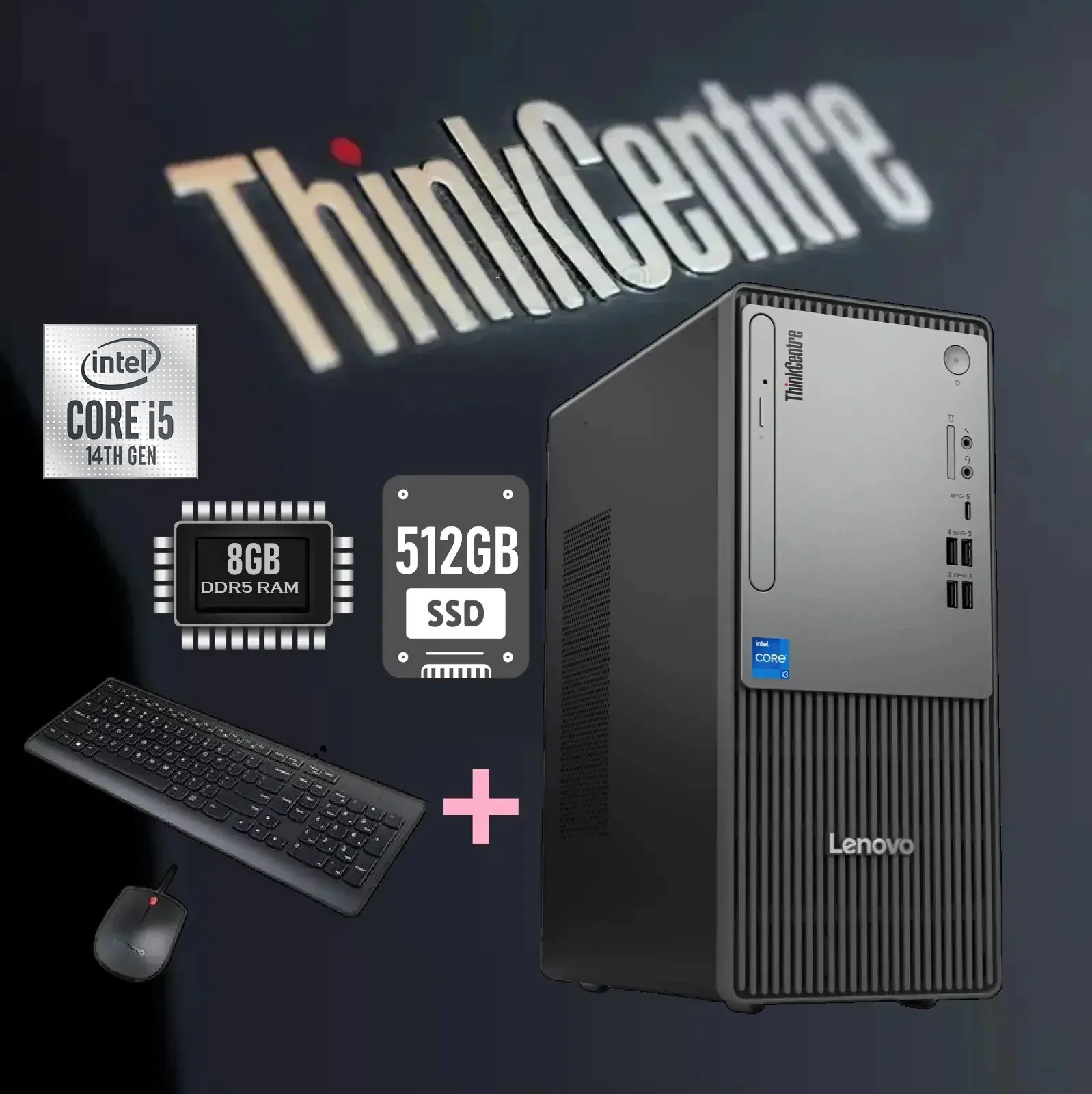 ThinkCentre neo 50t Gen 5 Intel® Core™ i5-14400 | Intel® UHD Graphics 730 | 8GB DDR5 RAM ;  512GB SSD ; DOS | 3-in-1 Card Reader | HD Speakers | USB Calliope Keyboard Eng. Ara + Mouse | Ethernet , NO Wi-Fi  , No Bluetooth | Black ~ 2 YEAR WARRANTY