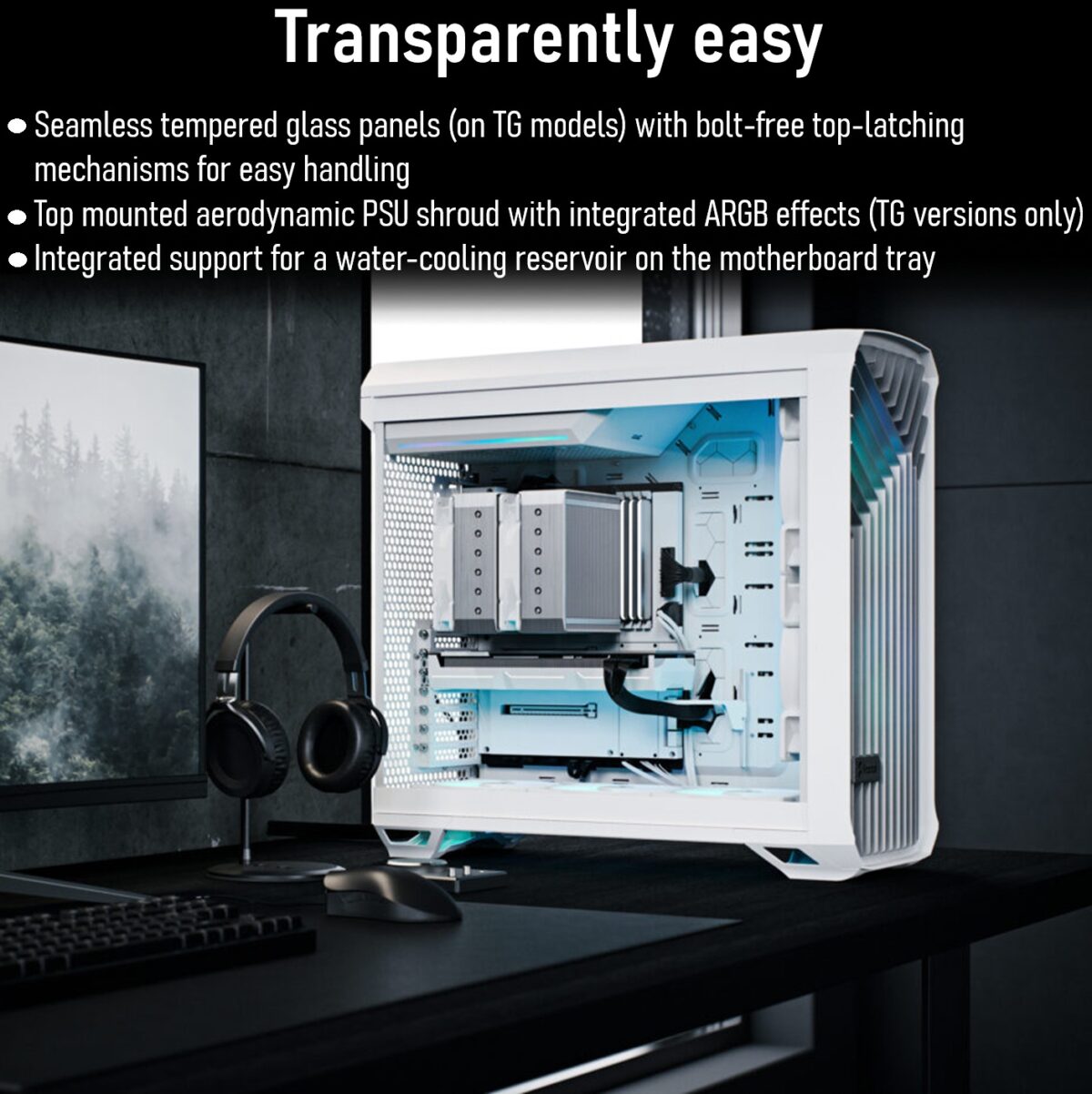 FD-C-TOR1A-07 FRACTAL DESIGN TORRENT WHITE RGB LIGHT TINT CASE Fractal Torrent White RGB TG Clear Tint PC Case With 180 mm Prisma Fans, Extreme Airflow Design, E-ATX Support, 461 to 423 mm GPU, 420 mm Radiator Compatibility & Tempered Glass ~ FD-C-TOR1A-07