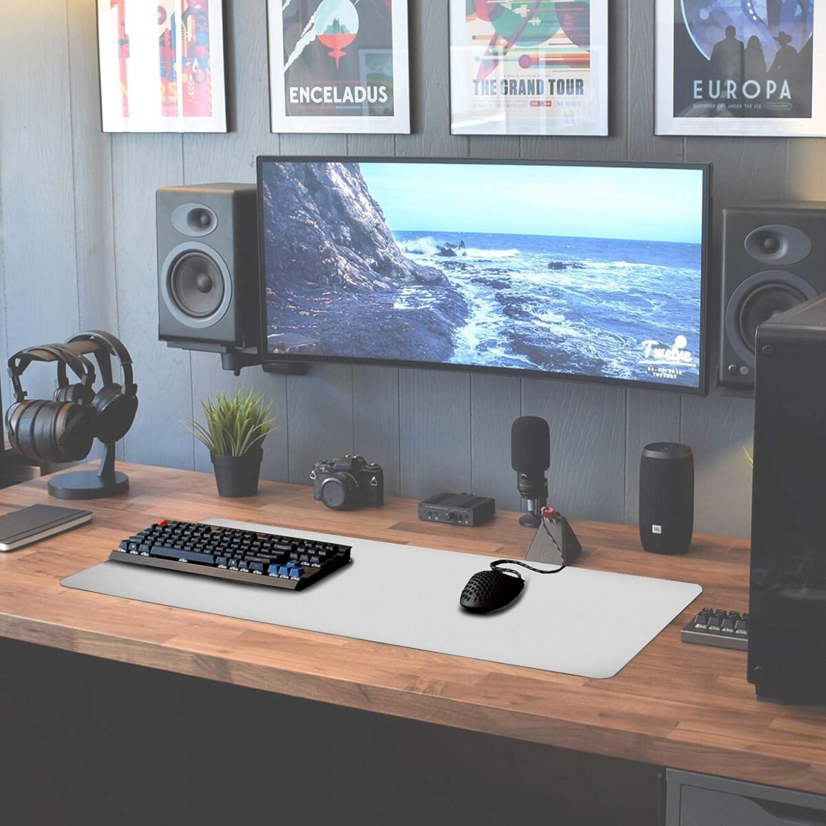 Large Gaming Mouse Pad - 900 x 400 x 2 mm - Mouse Pad - Stitched Edges - Extended Mouse Pad with Special Surface - Surface Improves Speed and Precision - Non-slip Rubber Base | WHITE