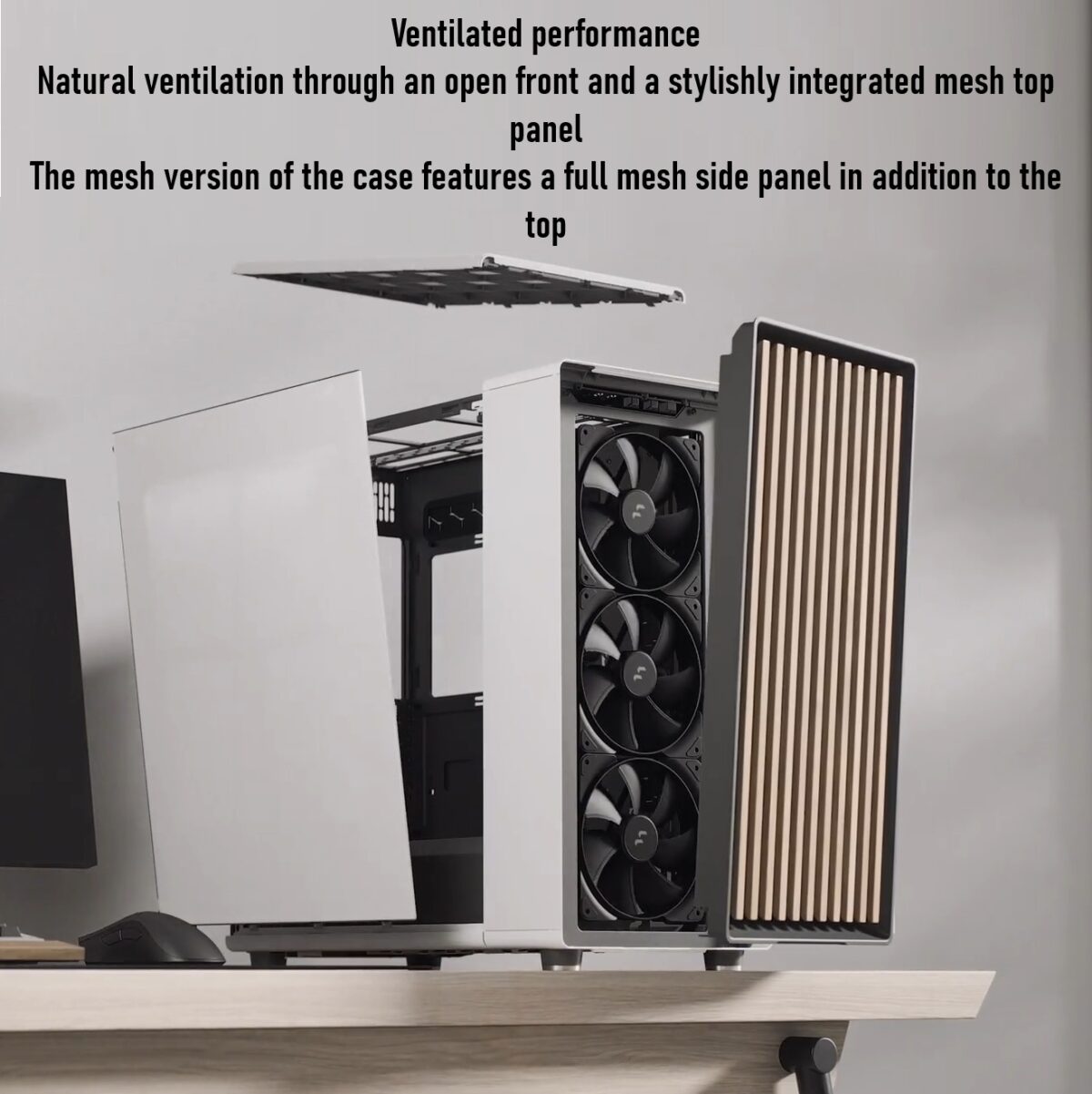 FD-C-NOR1X-04 Fractal North XL Mid-Tower CASE CHALK WHITE CLEAR TINT Fractal North XL Chalk White TG Clear PC Case – Tempered Glass Side Panel, E-ATX Support, 420 mm Radiator Capacity, 413 mm GPU Clearance, 3× 140 mm Aspect PWM Fans, Mesh Top & Wood Front Design ~ FD-C-NOR1X-04