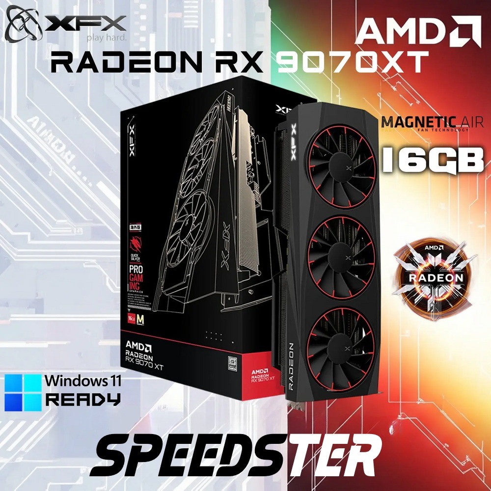 XFX SPEEDSTER AMD Radeon RX 9070 XT Magnetic Air Edition 16GB GDDR6 PCIe 5.0 With 2970MHz Boost Clock 2400MHz Game Clock Triple Fan Cooling & 3XDP HDMI 2.1, AMD & Windows Ready | FACTORY REFURB