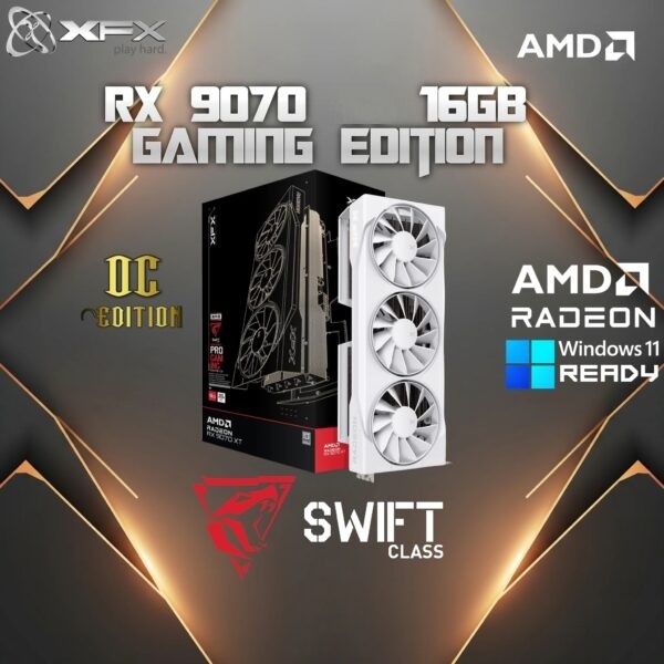 XFX Swift AMD Radeon RX 9070 OC Triple 90mm Fan Gaming Edition – 16GB GDDR6, PCIe 5.0,  AMD RDNA™ 4, 4096 Stream Processors, 2700 MHz Boost , AMD & Windows Ready | WHITE ~ RX-97SWFT3WG | FACTORY REFURB