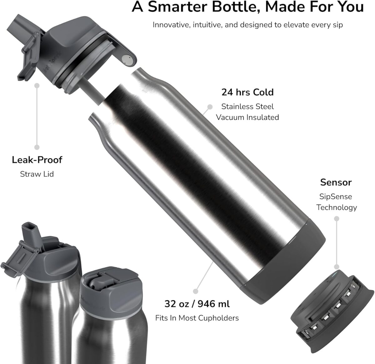 HIDRATESPARK-PROSTEE Hidrate Spark PRO Smart Water Bottle/Insulated Stainless Steel/Tracks Water Intake with Bl Hidrate Spark PRO Smart Water Bottle – Insulated Stainless Steel – Tracks Water Intake with Bluetooth, LED Glow Reminder When You Need to Drink – Straw Lid, 21oz, Brushed Steel