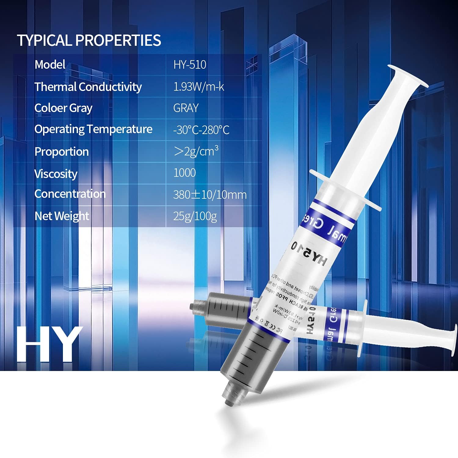 THERMAL-HY510 THERMAL PASTE HEATSINK COMPOUNDS HY510 30G Halnziye HY510 Grey Thermal Grease 25g Syringe With 1.93W/m-K Conductivity, Low Thermal Impedance, Wide Temperature Range, High Insulation, Entry CPU & LED Module Cooling Paste