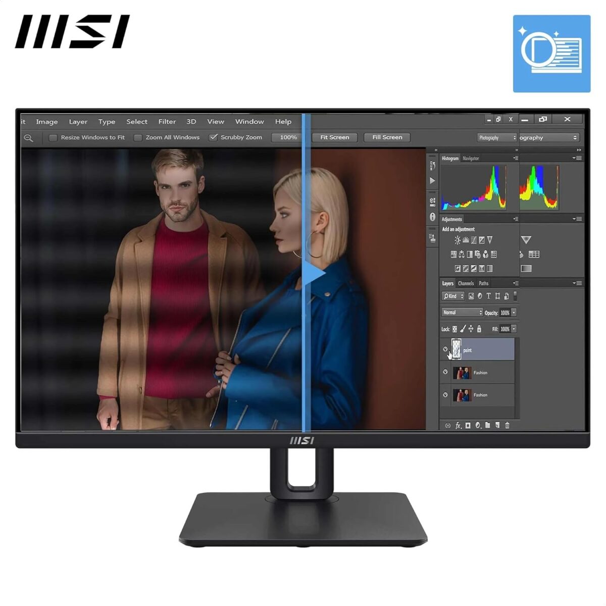 MSI PRO MP245PG 23.8 Inch Full HD Office Monitor - 1920 x 1080 IPS Panel, 100 Hz, Eye-Friendly Screen, VESA Mountable, Display Kit Support, 4-Way Adjustable - HDMI 1.4, DisplayPort 1.2, D-Sub
