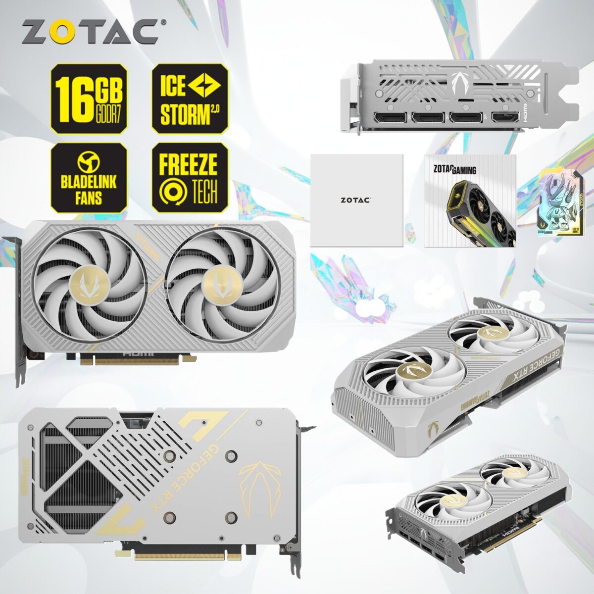 ZOTAC GAMING GeForce RTX 5060 Ti 16GB Twin Edge OC White Edition , 4608 CUDA Cores, 2602 MHz Engine Boost,  Blackwell Architecture, DLSS 4, PCIe 5.0, IceStorm 2.0 Cooling, SFF-Ready Design | WHITE 