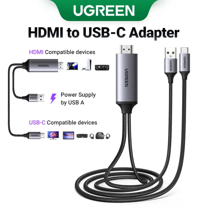 UGREEN-35984A UGREEN HDMI to USB-C 4K 60Hz 2 Meter Cable With USB Power Cable UGREEN Active HDMI To USB-C 4K 60Hz Cable With USB Power 2-meters , Supports 2K 120Hz 1080P 144Hz HDR Surround Audio, Unidirectional HDMI to Thunderbolt , for Switch, PS5 - SteamDeck - Laptop to USB-C Portable Monitor -AR/XR Headset | 35984A