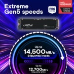 CT2000T705SSD3 CRUCIAL T705 GEN5 M.2 2TB 14500MB/S Crucial T705 2TB PCIe Gen5 NVMe M.2 SSD, Up to 14,500MB/s Read & 12,700MB/s Write, Gen5 Gaming Drive with 232-Layer NAND, DirectStorage Ready, Works with Intel & AMD | CT2000T705SSD3