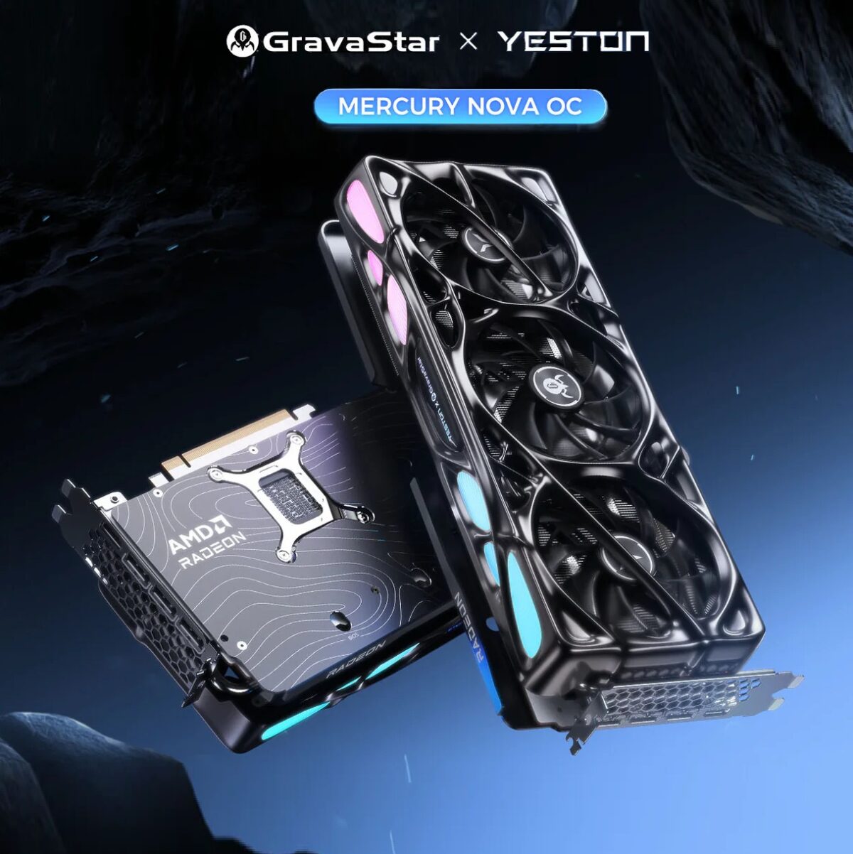 Yeston x GravaStar Radeon RX 9070 XT Mercury Nova OC 16GB GDDR6 PCIe 5.0 Graphics Card With Navi48 4nm Core, 3060MHz Boost Clock, Triple 8-Pin Power, Vapor Chamber Cooling, ARGB Design