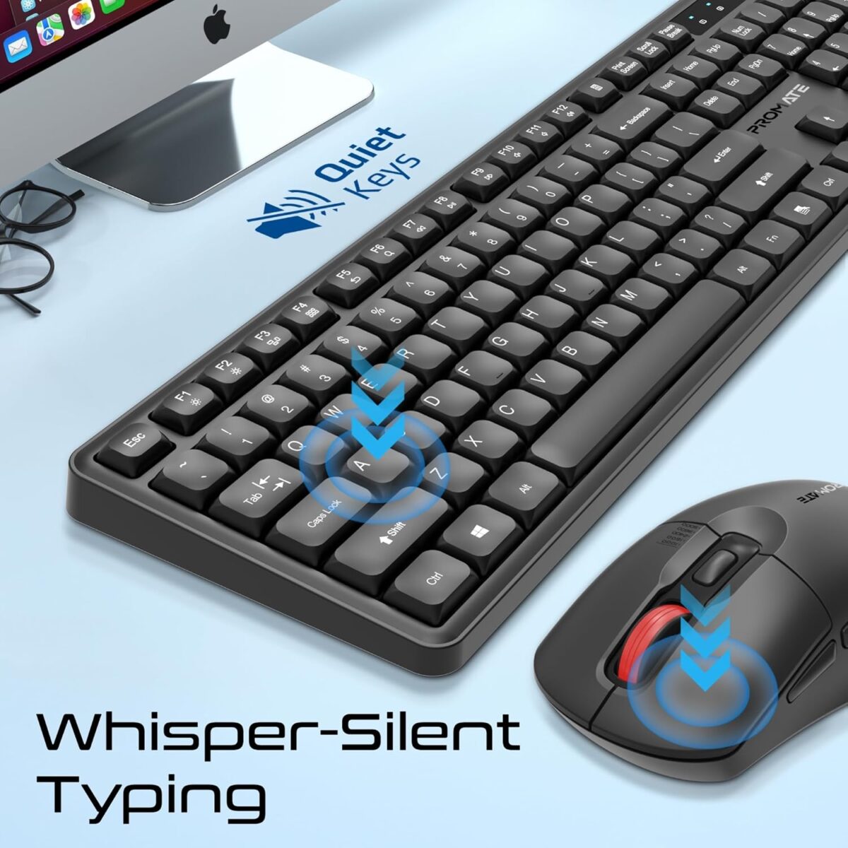 Promate ProCombo-15 Wireless Keyboard And Mouse Combo With Silent Keys Under 22dB, Ergonomic Design, 2.4GHz Connectivity, 5000 DPI Adjustable Mouse, Plug And Play Support