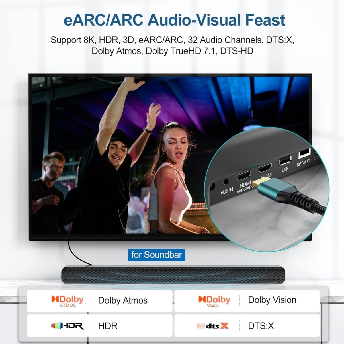 Certified 8K HDMI 2.1 Cable , 48Gbps Ultra High Speed HDMI® Cord Ethernet CEC 4K 240Hz 165Hz 144Hz 120Hz 8K 60Hz eARC Netflix HDCP2.3 HDR10+ PC Laptop RTX5090 TV Monitor Projector X-box PS5 | 1.5 meters