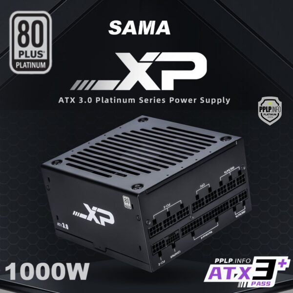 SAMA XP1000 1000W ATX 3.0 Power Supply With 80 Plus Platinum Efficiency PCIe 5.0 12VHPWR Fully Modular Design ECO 140mm Fan And RTX 4090 Support