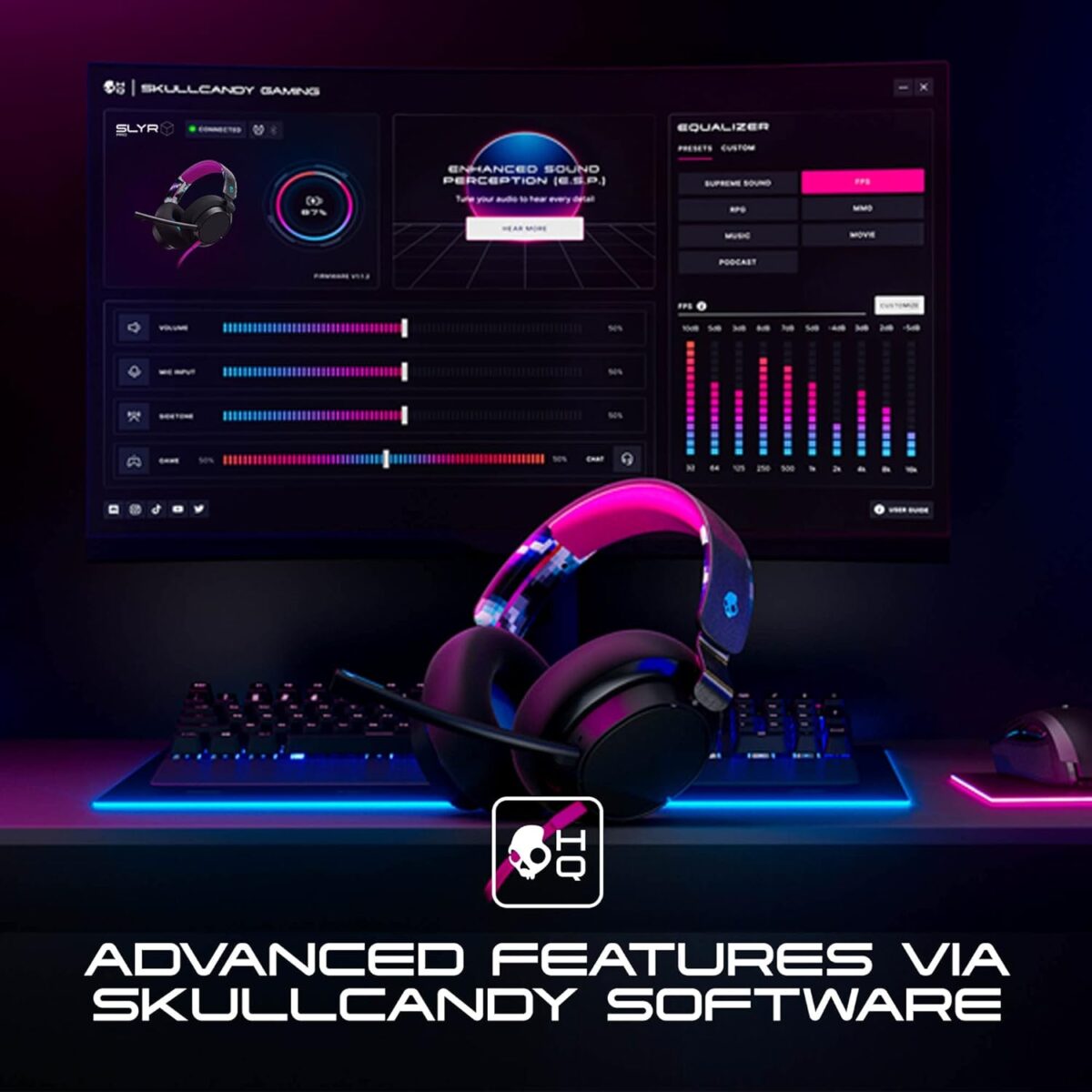 Skullcandy SLYR Pro Wired Gaming Headset With 50mm Drivers, Enhanced Sound Perception, AI Clear Voice Mic, Multi-Platform USB-C/3.5mm Support, 20h Battery, Lightweight Comfort | Black DigiHype ~ S6SPY-Q766