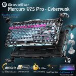 GravaStar Mercury V75 Pro Hall Effect Gaming Keyboard With Gateron HE Magnetic Jade Switch, 8000Hz Polling Rate, 0.005mm Precision, 256K Scan Rate, Adjustable Actuation, Rapid Trigger, RGB Lighting, Semi-Aluminum Build | Cyberpunk