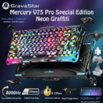GravaStar Mercury V75 Pro Hall Effect Gaming Keyboard With Gateron HE Magnetic Jade Switch, 8000Hz Polling Rate, 0.005mm Precision, 256K Scan Rate, Adjustable Actuation, Rapid Trigger, RGB Lighting, Semi-Aluminum Build | Special Edition - Neon Graffiti