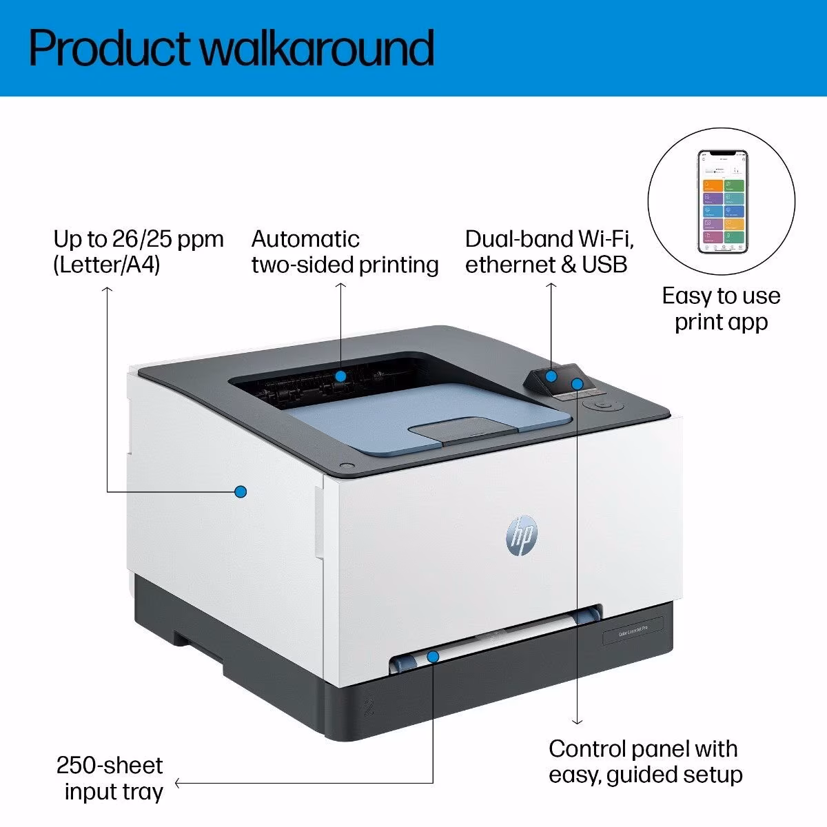HP Color LaserJet Pro 3203dw : Color Laser Wireless Printer With Automatic Duplex (Two Sided) Printing, 25 PPM Speed, Dual-Band Wi-Fi, TerraJet Toner, HP Wolf Pro Security , Print Only Function