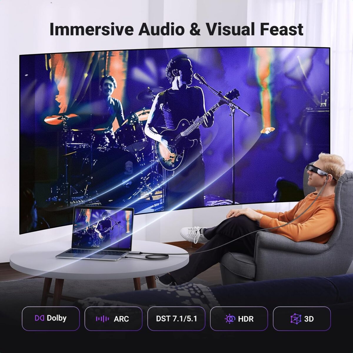 UGREEN-35984A UGREEN HDMI to USB-C 4K 60Hz 2 Meter Cable With USB Power Cable UGREEN Active HDMI To USB-C 4K 60Hz Cable With USB Power 2-meters , Supports 2K 120Hz 1080P 144Hz HDR Surround Audio, Unidirectional HDMI to Thunderbolt , for Switch, PS5 - SteamDeck - Laptop to USB-C Portable Monitor -AR/XR Headset | 35984A