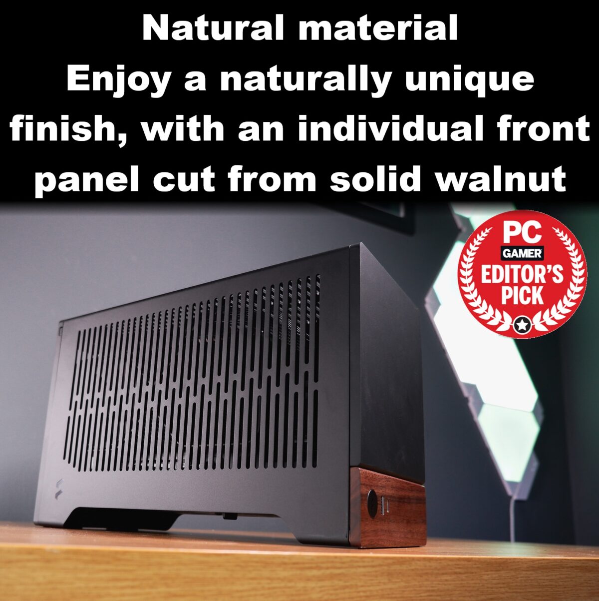 FD-C-TER1N-01 FRACTAL DESIGN TERRA GRAPHITE MINI ITX USB 3.2 CASE Fractal Terra Graphite Mini-ITX Case With Solid Walnut Front, 8mm Aluminum Panel, PCIe 4.0 Riser, Adjustable Spine, 322mm GPU Support, SFX PSU, Dual SSD Mounts ~ FD-C-TER1N-01