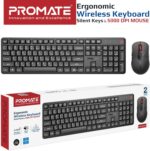 Promate ProCombo-15 Wireless Keyboard And Mouse Combo With Silent Keys Under 22dB, Ergonomic Design, 2.4GHz Connectivity, 5000 DPI Adjustable Mouse, Plug And Play Support