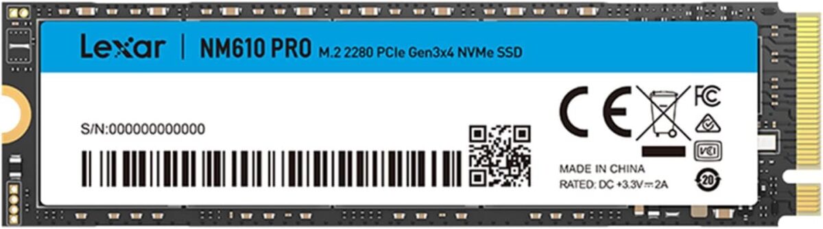 Lexar NM610 PRO 500GB NVMe SSD M.2 2280 With PCIe Gen3x4 Interface, Up To 3300MB/s Read Speed, NVMe 1.4 Technology, Compact Design, High Endurance 120TBW