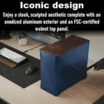 FD-C-ERA2N-03 FRACTAL DESIGN ERA 2 MINI-ITX MIDNIGHT BLUE CASE Fractal Era 2 Midnight Blue Mini-ITX Case With Anodized Aluminum Body, Walnut Top Panel, PCIe 4.0 Riser, 280 Mm AIO Support, Dual Aspect PWM Fans, 4×2.5-Inch Drive Mounts, 3-Slot GPU Support ~ FD-C-ERA2N-03