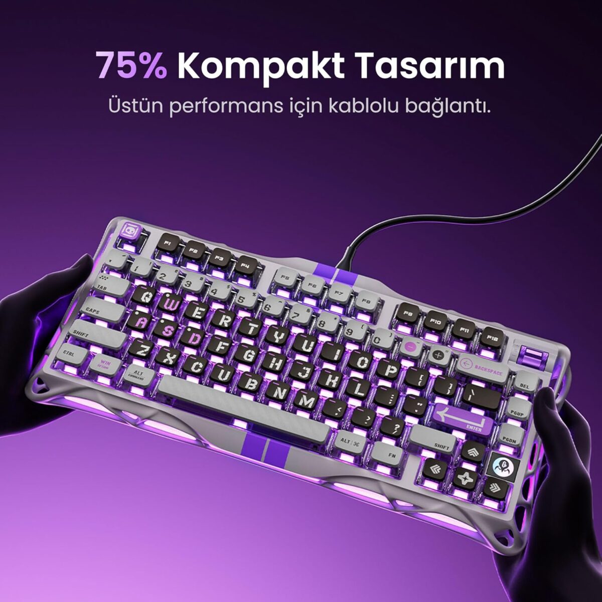GravaStar Mercury V75-HE Gaming Keyboard With RGB Gateron Magnetic Jade Pro Switch : 8000Hz Polling Rate, 0.005mm Magnetic Switch Precision, 0.125ms Ultra-Low Latency, 256kHz Scan Rate, Adjustable Actuation, Rapid Trigger, Semi-Aluminum Build  | Mecha Gray