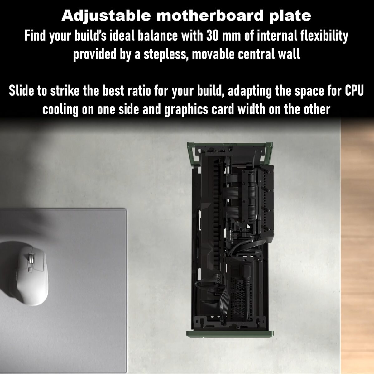 FD-C-TER1N-01 FRACTAL DESIGN TERRA GRAPHITE MINI ITX USB 3.2 CASE Fractal Terra Graphite Mini-ITX Case With Solid Walnut Front, 8mm Aluminum Panel, PCIe 4.0 Riser, Adjustable Spine, 322mm GPU Support, SFX PSU, Dual SSD Mounts ~ FD-C-TER1N-01