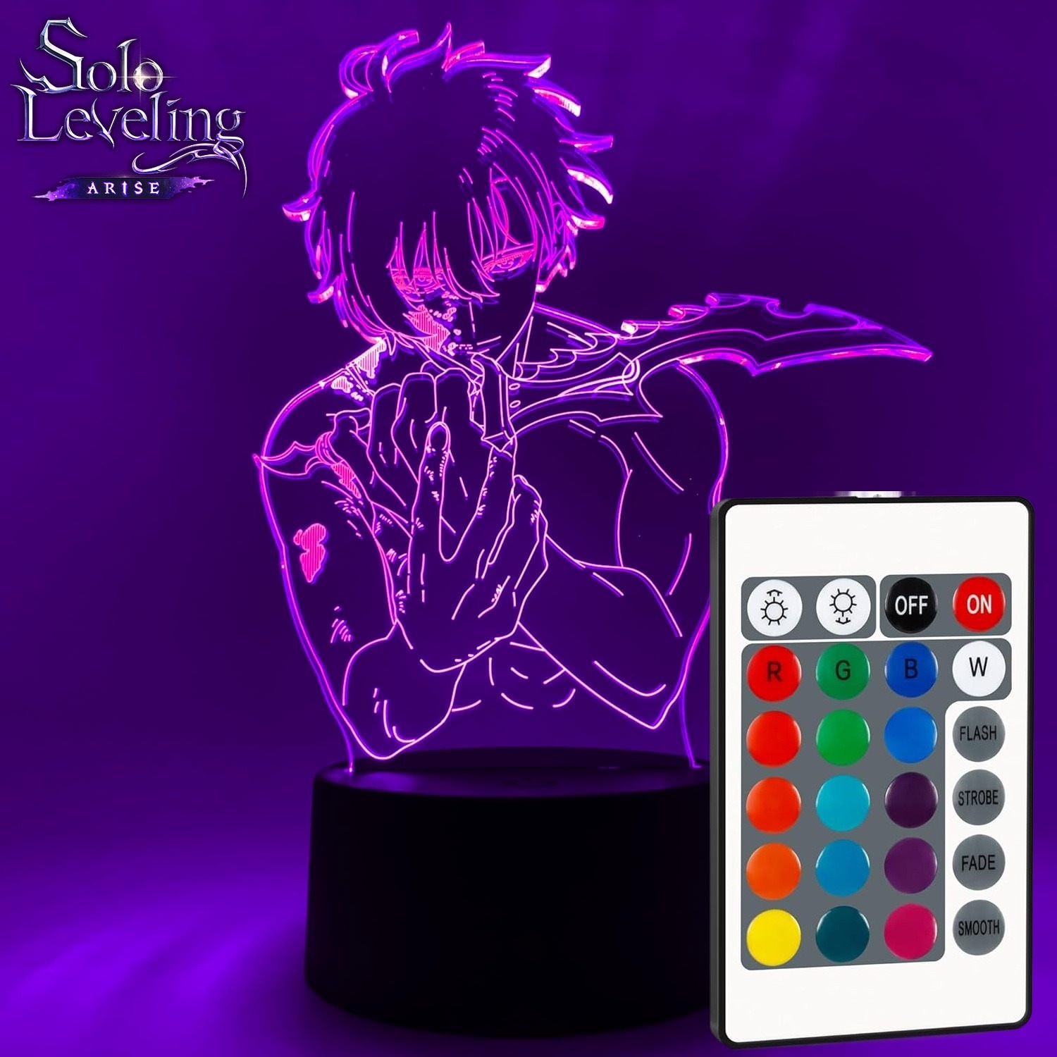 Otaku Lamp Sung Jinwoo Solo Leveling 3D Anime LED Night Light With 16-Color RGB Lighting, Laser-Engraved Acrylic, USB-C Or Battery Power, Touch And Remote Control