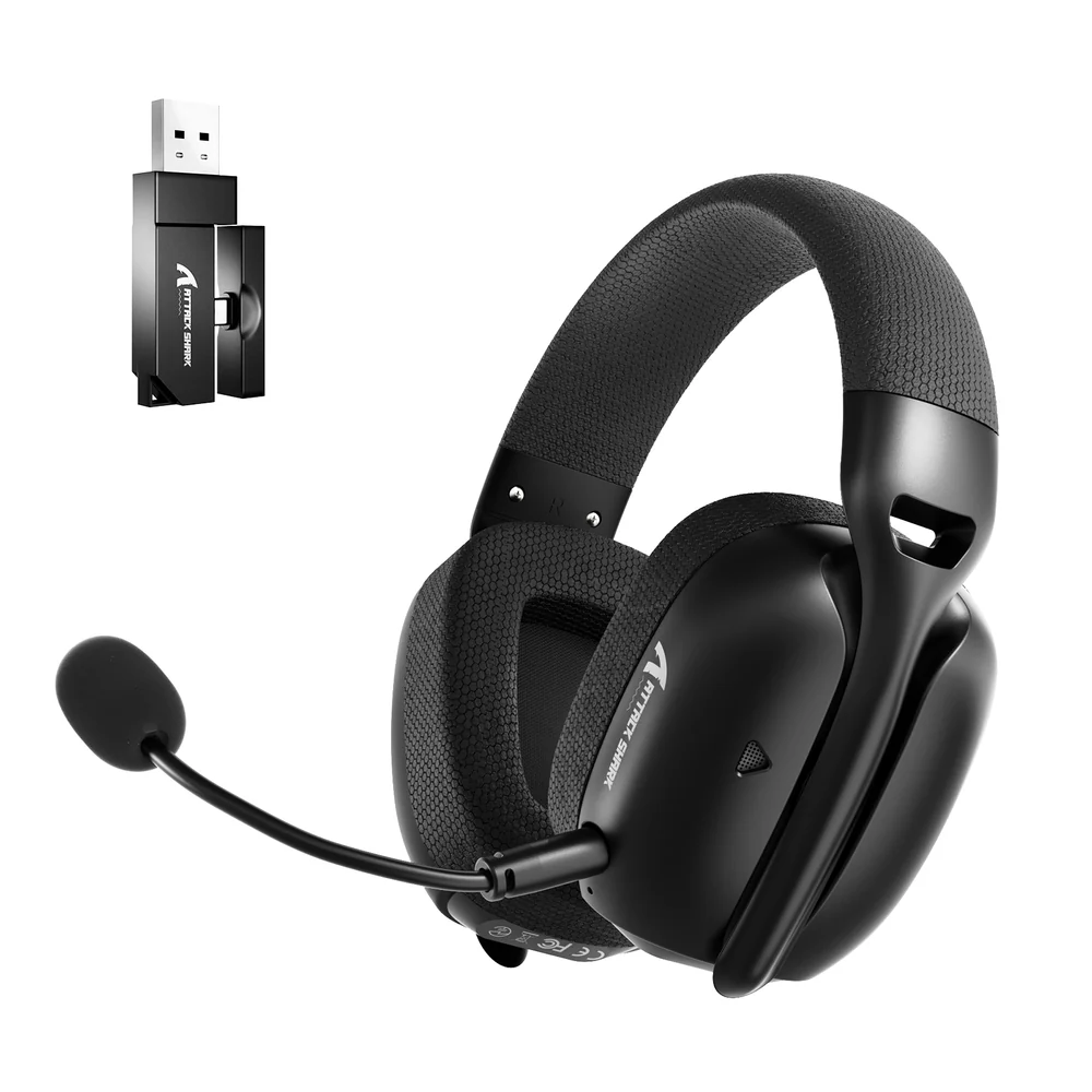 ATTACK SHARK L80PRO Wireless Gaming Headset With 20ms Low Latency, Tri-Mode 2.4G Bluetooth Wired Connection, Dual Detachable Mics, 40mm Drivers, 300mAh Battery | BLACK