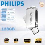 PHILIPS 128GB DUAL OTG USB 3.2 & USB-C  Flash Drive , Robust Metal Shell , Keychain Accessory , For Smartphones - PC - MAC - Tablets