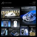 ATTACK SHARK V5 Ultra-Light Tri-Mode Gaming Mouse With PAW3950MAX Sensor, 42000 DPI, 8000Hz Wireless Polling Rate, Nordic 52840 MCU, And 500mAh Battery | WHITE