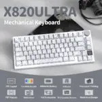 ATTACK SHARK X820 Ultra 75% Tri-Mode Gasket Mechanical Keyboard With Smart TFT Display, Metal Knob, Hot-Swappable Linear "GIFT" Switches, 4000mAh Battery, And RGB Backlight | White Contour