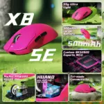 ATTACK SHARK X8SE Wireless Gaming Mouse With PAW3311 Sensor, 25,000 DPI, 1000Hz Polling Rate, Tri-Mode Connectivity, And 500mAh Battery | Berry Red