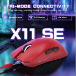 ATTACK SHARK X11-SE Ultra-Light Tri-Mode Gaming Mouse Red with PAW3311 Sensor, 22,000 DPI, Wired/2.4G/Bluetooth 5.2, 65-Hour Battery