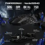 ATTACK SHARK R5 Ultra Carbon Fiber Wireless 8K Gaming Mouse Black, 39g Superlight, PAW3950MAX Sensor, 42,000 DPI, Wired/2.4G/Bluetooth 5.2 - Image 4