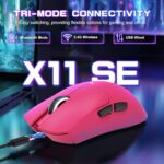 ATTACK SHARK X11-SE Ultra-Light Tri-Mode Gaming Mouse Berry Red with PAW3311 Sensor, 22,000 DPI, Wired/2.4G/Bluetooth 5.2, 65-Hour Battery