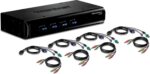 TRENDnet 4-Port USB PS/2 Audio KVM Switch Kit With VGA Support Up To 2048×1536, Independent Audio Switching, Manage 4 Computer, Hot Keys, 2-Way Audio, And Complete Cable Set | TK-423K