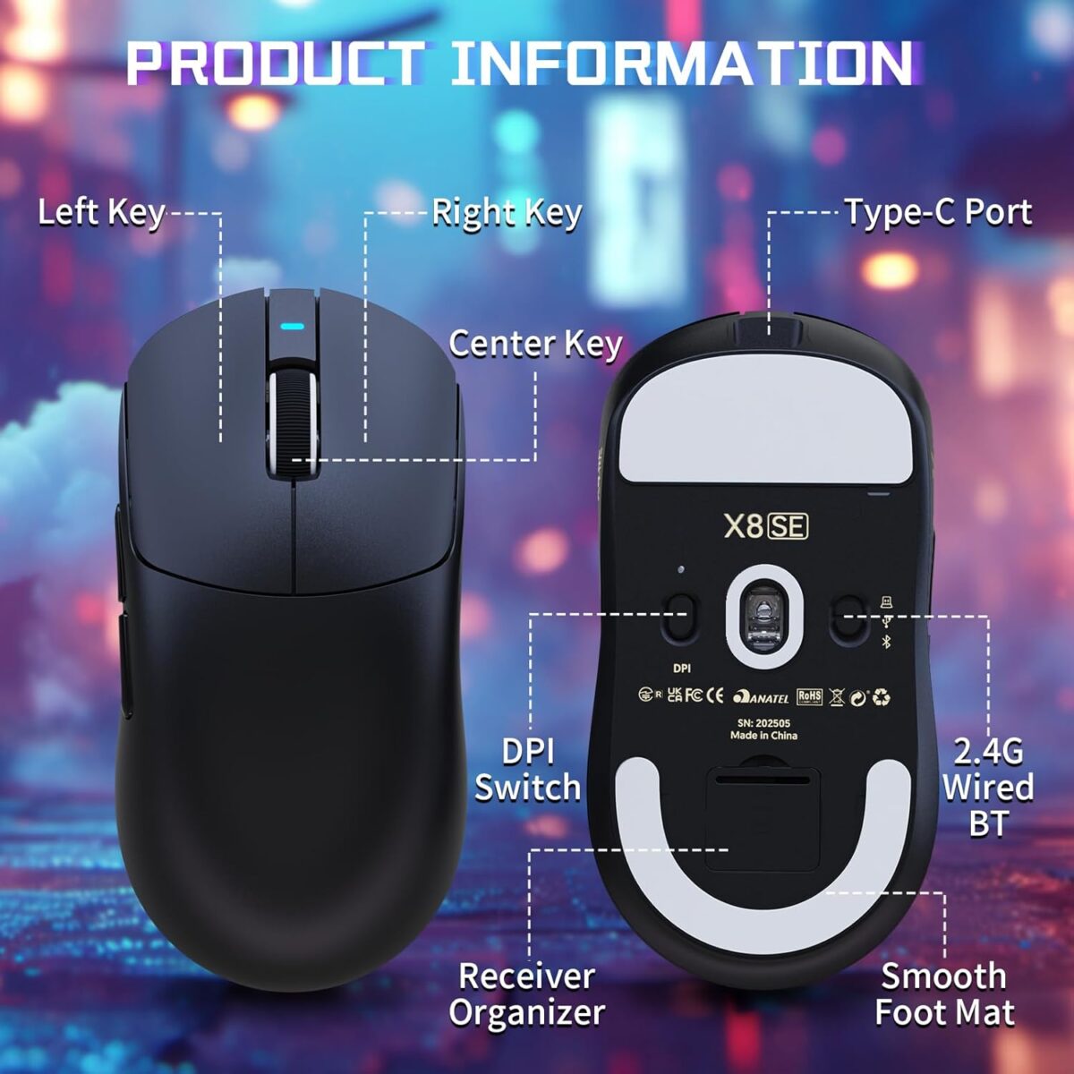 ATTACK SHARK X8SE Wireless Gaming Mouse With PAW3311 Sensor, 25,000 DPI, 1000Hz Polling Rate, Tri-Mode Connectivity, And 500mAh Battery | BLACK