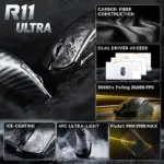 ATTACK SHARK R11 ULTRA Carbon Fiber Wireless Gaming Mouse With 49g Superlight Design, PAW3950MAX Sensor, Nordic 52840 MCU, 8000Hz Polling Rate, And Tri-Mode Connectivity | Forged Black