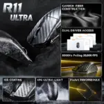 ATTACK SHARK R11 ULTRA Carbon Fiber Wireless Gaming Mouse With 49g Superlight Design, PAW3950MAX Sensor, Nordic 52840 MCU, 8000Hz Polling Rate, And Tri-Mode Connectivity | Weave Black