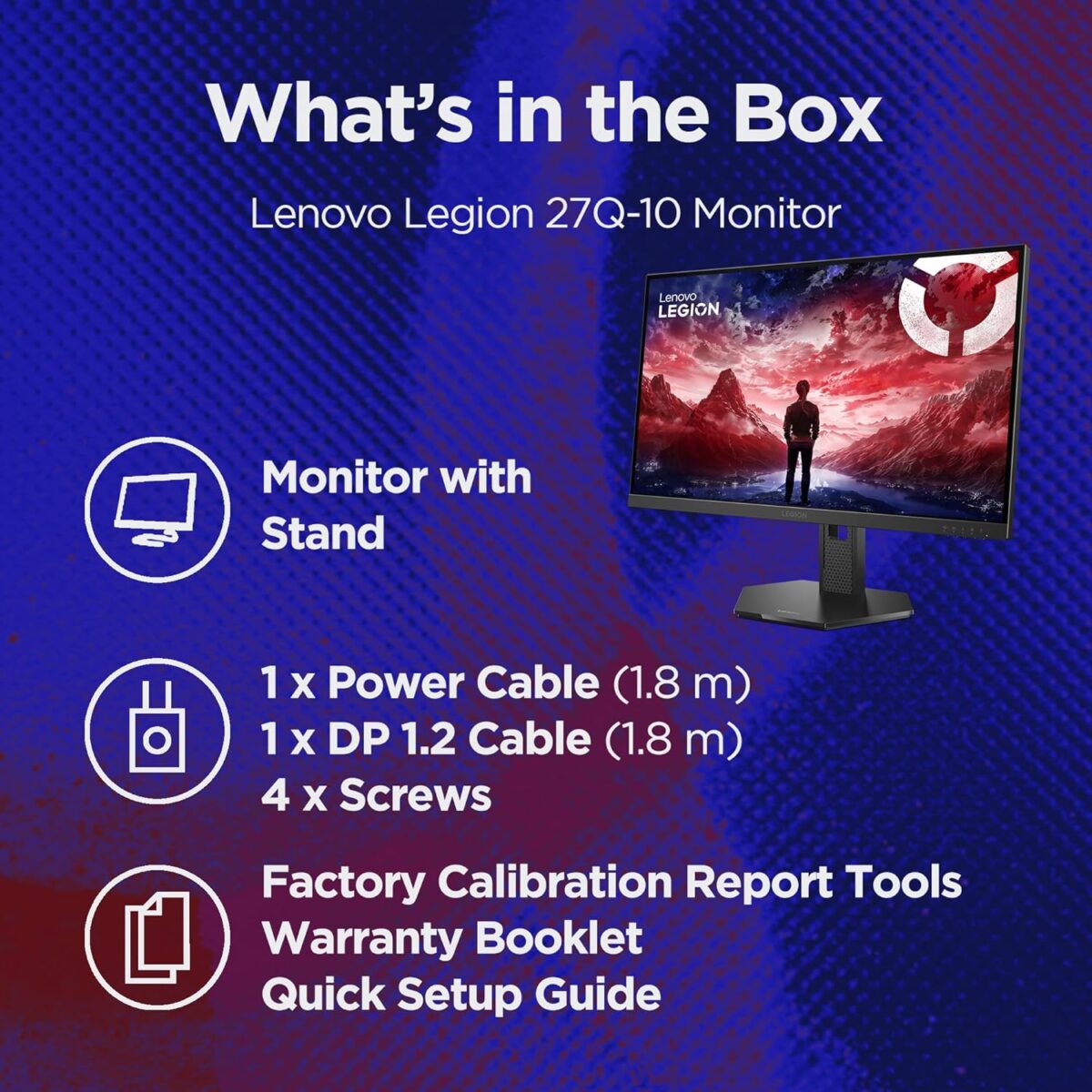 Lenovo Legion 27Q-10 27-inch IPS QHD 240Hz Gaming Monitor , 0.5ms MPRT, FreeSync Premium, G-SYNC Compatible, 99% sRGB , HDR10 Compliance , Tilt - Swivel - Height Adjustable | 68C6GAC4EU