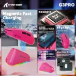 ATTACK SHARK G3 PRO Tri-Mode Wireless Gaming Mouse with RGB Charging Dock, 25,000 DPI, Ultra-Light 59g, PAW3311 Sensor, Omron 100M Switches – Berry Red